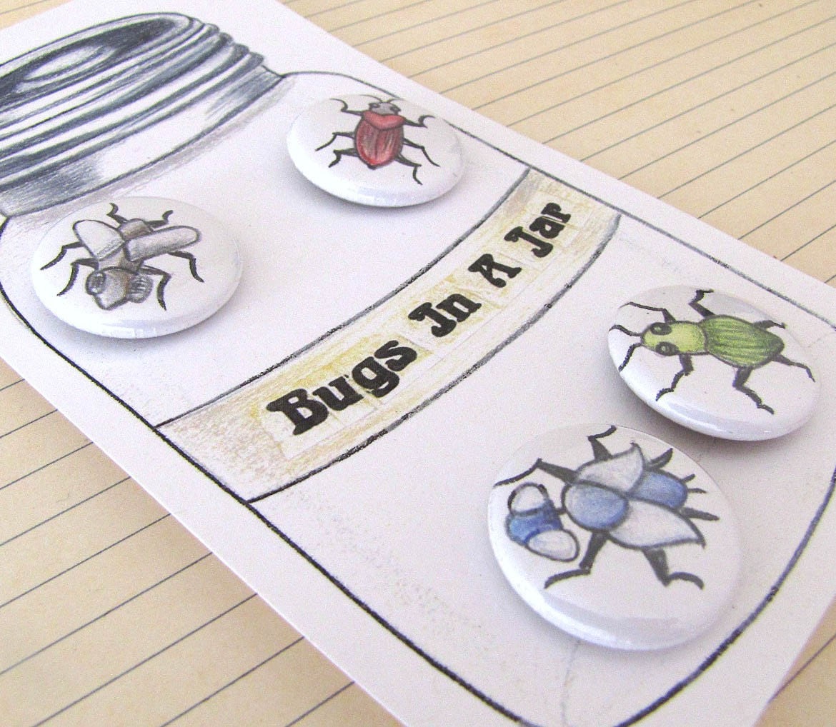 Fehler Pinback Tasten - Bugs in Einem Glas Satz Von 4 1 Zoll Pin Zurück Fehler Pinback Tasten - Bugs in Einem Glas Satz Von 4 1 Zoll Pin Zurück von Fishstikks