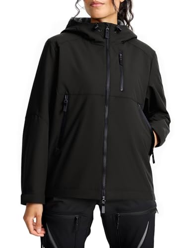 Fiosew Damen Wasserdicht Regenjacke Outdoor Fleecejacke Winddichte Softshelljacke Leicht Übergangsjacke Funktionsjacke mit Kapuze Schwarz S von Fisoew