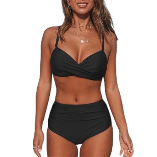 Fisoew Damen Cross Back Badeanzüge Leopard Twist Front Bademode Side Bikini Sets Schwarz XL Fisoew Damen Cross Back Badeanzüge Leopard Twist Front Bademode Side Bikini Sets Schwarz XL von Fisoew