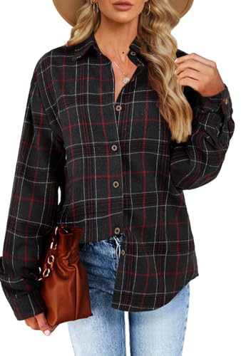 Fisoew Damen Langarm Karierte Blusen Flanell Button Down Jacken Casual Langarmshirts Grau M Fisoew Damen Langarm Karierte Blusen Flanell Button Down Jacken Casual Langarmshirts Grau M von Fisoew