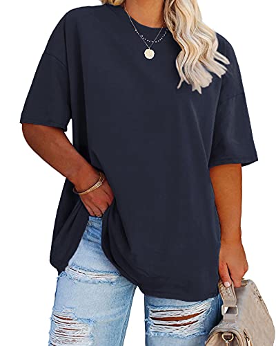 Fisoew Damen Plus Size T Shirts Oversized Tees Sommer Halbarm Rundhals Tunika Tops, Marineblau, 4X-Large Mehr Fisoew Damen Plus Size T Shirts Oversized Tees Sommer Halbarm Rundhals Tunika Tops, Marineblau, 4X-Large Mehr von Fisoew