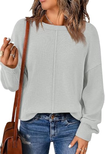 Fisoew Damen Pullover Langarm Rundhals Strickpullover Herbst Winter Basic Pulli Einfarbig Oberteile Hellgrau,XXL Fisoew Damen Pullover Langarm Rundhals Strickpullover Herbst Winter Basic Pulli Einfarbig Oberteile Hellgrau,XXL von Fisoew