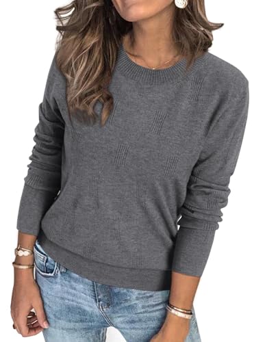 Fisoew Damen Pullover mit Blockmuster Rundhals Strickpullover Langarm Pulli Elegant Sweatshirt,Grau,L Fisoew Damen Pullover mit Blockmuster Rundhals Strickpullover Langarm Pulli Elegant Sweatshirt,Grau,L von Fisoew