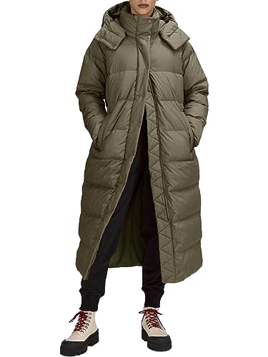 Fisoew Damen Steppmäntel Langarm Kapuze Puffer Jacken Winter Maxi Länge Oberbekleidung, Grün (Army Green), X-Large von Fisoew