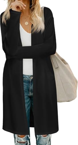 Fisoew Damen Strickjacke Open Front Langarm Cardigan Leicht Strickmantel Lang Pullover mit Taschen,Schwarz,XL Fisoew Damen Strickjacke Open Front Langarm Cardigan Leicht Strickmantel Lang Pullover mit Taschen,Schwarz,XL von Fisoew