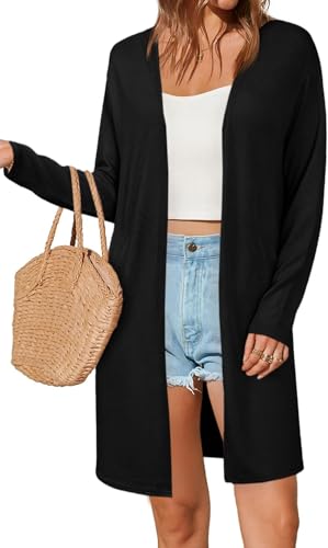 Fisoew Damen Strickjacke Open Front Langarm Cardigan Leicht Strickmantel Lang Pullover mit Taschen,Schwarz,XXL Fisoew Damen Strickjacke Open Front Langarm Cardigan Leicht Strickmantel Lang Pullover mit Taschen,Schwarz,XXL von Fisoew