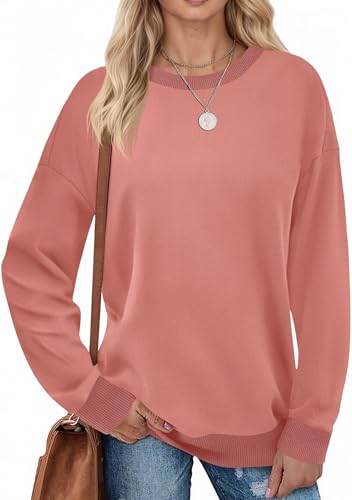 Fisoew Damen Sweatshirts Farbblock Rundhals Langarmshirt Casual Langarm Oberteil mit Gerippt Saum Rosa M von Fisoew