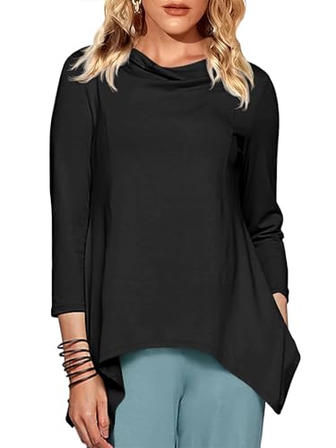 Fisoew Damen T-Shirts 3/4-Ärmel Langarm Oberteile Rundhals Longshirt Elegante lässige Wasserfallausschnitt Basic Tunika Tops Asymmetrische Hemden Fisoew Damen T-Shirts 3/4-Ärmel Langarm Oberteile Rundhals Longshirt Elegante lässige Wasserfallausschnitt Basic Tunika Tops Asymmetrische Hemden von Fisoew