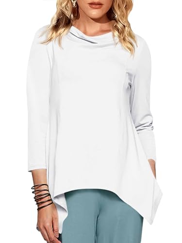 Fisoew Damen T-Shirts 3/4-Ärmel Langarm Oberteile Rundhals Longshirt Elegante lässige Wasserfallausschnitt Basic Tunika Tops Asymmetrische Hemden Fisoew Damen T-Shirts 3/4-Ärmel Langarm Oberteile Rundhals Longshirt Elegante lässige Wasserfallausschnitt Basic Tunika Tops Asymmetrische Hemden von Fisoew