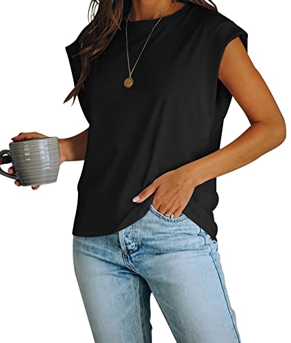 Fisoew Damen Tops Ärmellos Rundhals Basic T-Shirt Casual Sommer Top Oberteile von Fisoew