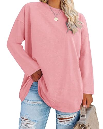 Fisoew Große Größen Langarmshirt Damen Oversize Plus Size T Shirts Rundhalsausschnitt Pullover Basic Tunika Tops Oberteile,Rosa,XXL Fisoew Große Größen Langarmshirt Damen Oversize Plus Size T Shirts Rundhalsausschnitt Pullover Basic Tunika Tops Oberteile,Rosa,XXL von Fisoew
