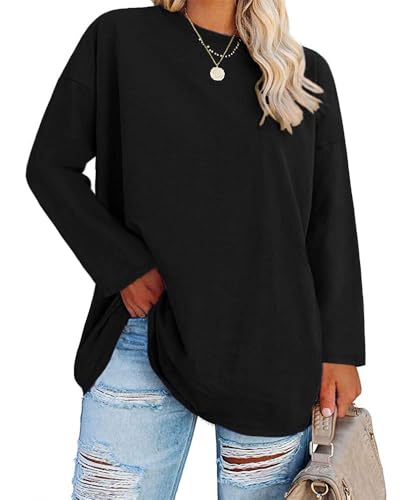 Fisoew Große Größen Langarmshirt Damen Oversize Plus Size T Shirts Rundhalsausschnitt Pullover Basic Tunika Tops Oberteile,Schwarz,4XL Fisoew Große Größen Langarmshirt Damen Oversize Plus Size T Shirts Rundhalsausschnitt Pullover Basic Tunika Tops Oberteile,Schwarz,4XL von Fisoew