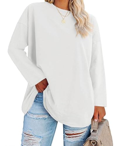 Fisoew Große Größen Langarmshirt Damen Oversize Plus Size T Shirts Rundhalsausschnitt Pullover Basic Tunika Tops Oberteile,Weiß,3XL Fisoew Große Größen Langarmshirt Damen Oversize Plus Size T Shirts Rundhalsausschnitt Pullover Basic Tunika Tops Oberteile,Weiß,3XL von Fisoew