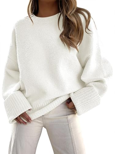 Fisoew Pullover Damen Rundhals Strickpullover Fuzzy Pulli Winter Oversized Sweatershirt Herbst Warm Oberteile Lose (weiß,XXL Fisoew Pullover Damen Rundhals Strickpullover Fuzzy Pulli Winter Oversized Sweatershirt Herbst Warm Oberteile Lose (weiß,XXL von Fisoew