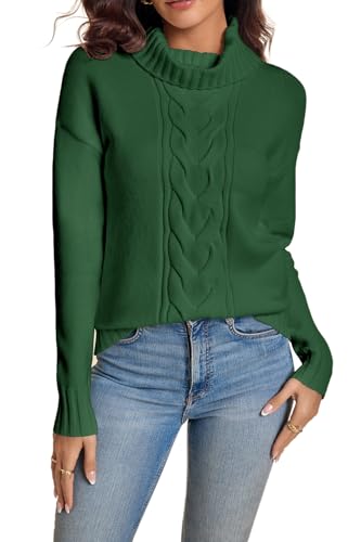 Fisoew Rollkragenpullover Damen Einfarbig Oberteile Strickpullover Langarm Sweater Herbst Winter（Military Green，M） von Fisoew