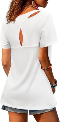 Fisoew Sportshirt Damen Fitness Kurzarm Yoga T-Shirt Leicht Gym Sport Oberteile Locker(A-Weiß,XXL) von Fisoew