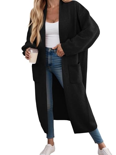 Fisoew Strickjacke Damen Lang Cardigan Langarm Oversized Strickmantel Open Front Sweater Jacke mit Taschen,Schwarz,XXL Fisoew Strickjacke Damen Lang Cardigan Langarm Oversized Strickmantel Open Front Sweater Jacke mit Taschen,Schwarz,XXL von Fisoew