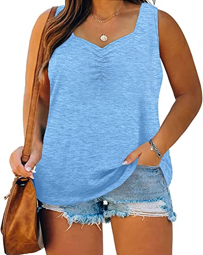 Fisoew Top Damen Sommer Ärmellos Tank Top Oversize V-Ausschnitt Tanktop Große Größen Basic Locker(Blau,L) von Fisoew