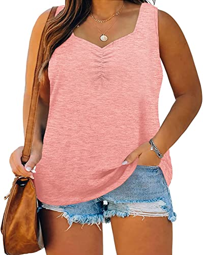 Fisoew Tank Top Große Größen Damen Top Sommer Ärmellos V-Ausschnitt Tanktop Basic L-4XL(Rosa,L) von Fisoew