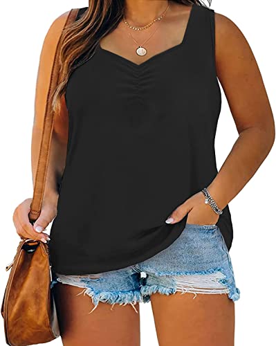 Fisoew Tank Top Große Größen Damen Top Sommer Ärmellos V-Ausschnitt Tanktop Basic L-4XL(Schwarz,XL) von Fisoew