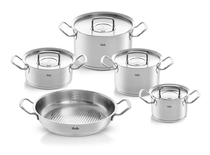 Fissler Topf-Set "ORIGINAL-PROFI COLLECTION Edelstahl-Topfset", Edelstahl 18/10, (9 tlg., Bratentopf 20 cm, je 1 Fleischtopf 16/20/24 cm, Servierpfanne 28 cm) von Fissler