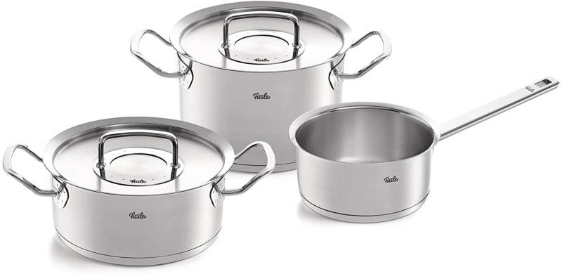 Fissler Topf-Set "ORIGINAL-PROFI COLLECTION Edelstahl-Topfset", Edelstahl 18/10, (1 tlg., 1x Bratentopf Ø 20 cm, 1x Kochtopf Ø 20 cm, 1x Kasserolle Ø 16 cm), mit breitem Schüttrand, Kaltmetallgriffen. Made in Germany, Induktion von Fissler