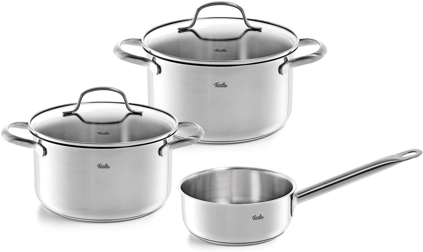 Fissler Topf-Set "San Francisco", Edelstahl 18/10, (Set, 3 tlg., je 1 Kochtopf Ø 20 / 24 cm inkl. Deckel, 1 Stielkasserolle 16 cm), spülmaschinengeeignet von Fissler