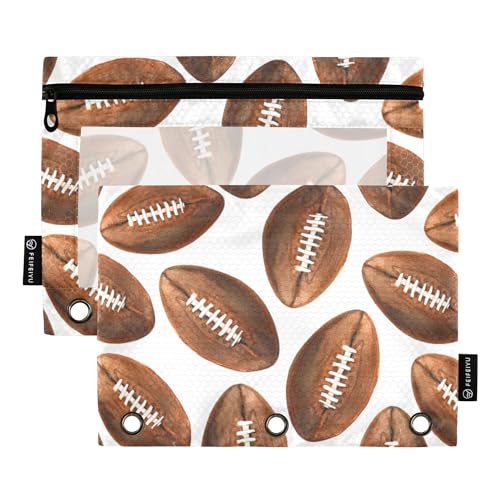 Fisyme American Football Ball Federmäppchen für 3-Ringbuch, Federmäppchen, Federmäppchen, Reißverschlusstasche mit transparentem Fenster für Büro, 2 Stück von Fisyme