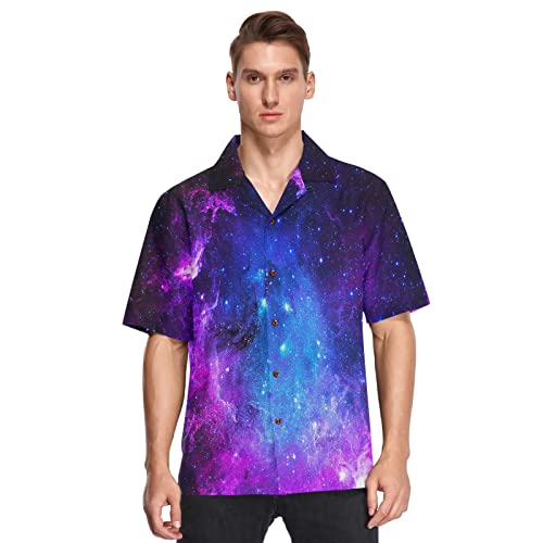 Fisyme Hawaii-Hemd für Herren, lockere Passform, kurzärmelig, Button-Down, Strand, Freizeithemden, Multi-Space Galaxy, Mittel von Fisyme