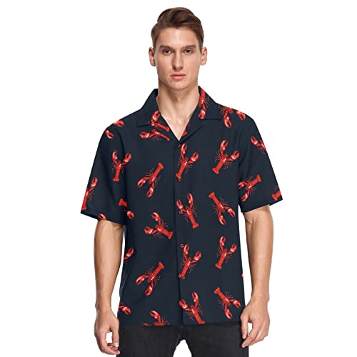 Fisyme Hawaii-Hemd für Herren, lockere Passform, kurzärmelig, Button-Down-Strand, Freizeithemden, Multi-Hummer, L von Fisyme