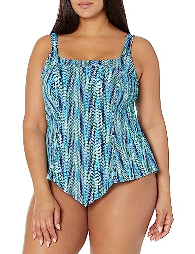 Fit 4 U Damen Lexi Top mit quadratischem V-Ausschnitt Tankini-Oberteil, Blau, 16 Plus von Fit 4 U