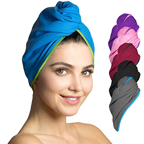 Fit-Flip Haarturban Mikrofaser - 1 Stück Haarhandtuch mit Knopf - schnelltrocknend und saugstark - Microfaser Kopf Turban - Haar Handtuch (blau-grün) von Fit-Flip