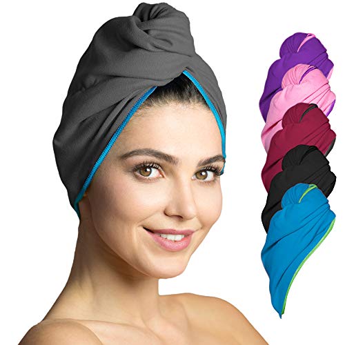 Haarturban Mikrofaser – 1 Stück, saugstark und schnelltrocknend - Spezial Turban Handtuch als auch Haarhandtuch (dunkelgrau-blau) von Fit-Flip