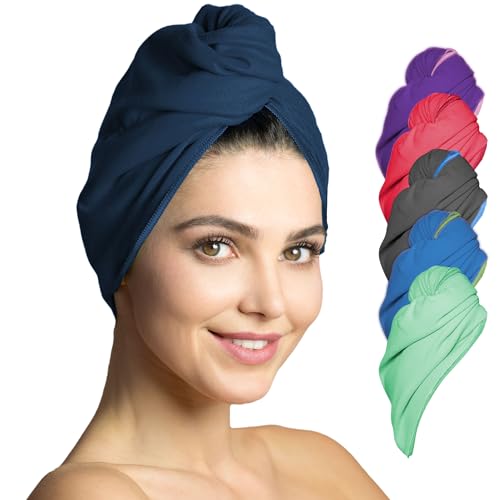 Fit-Flip Haarturban Mikrofaser - 2 Stück Haarhandtuch mit Knopf - schnelltrocknend und saugstark - Microfaser Kopf Turban - Haar Handtuch (Marineblau) von Fit-Flip