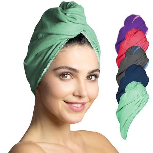 Fit-Flip Haarturban Mikrofaser - 2 Stück Haarhandtuch mit Knopf - schnelltrocknend und saugstark - Microfaser Kopf Turban - Haar Handtuch (Mint) von Fit-Flip