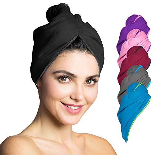 Fit-Flip Haarturban Mikrofaser - 2 Stück Haarhandtuch mit Knopf - schnelltrocknend und saugstark - Microfaser Kopf Turban - Haar Handtuch (schwarz) von Fit-Flip