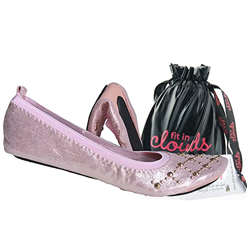 Fit in Clouds Tragbare faltbare Ballerinas mit Druckknopfverzierung, mit Tragetasche, Helles Pink, 42 EU Fit in Clouds Tragbare faltbare Ballerinas mit Druckknopfverzierung, mit Tragetasche, Helles Pink, 42 EU von Fit in Clouds
