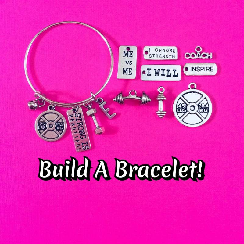 Custom Bodybuilding Armband, Gewichtheber Armband, Fitness Hantel Kettlebell Schmuck, Langhantel Armband von FitChickJewelry