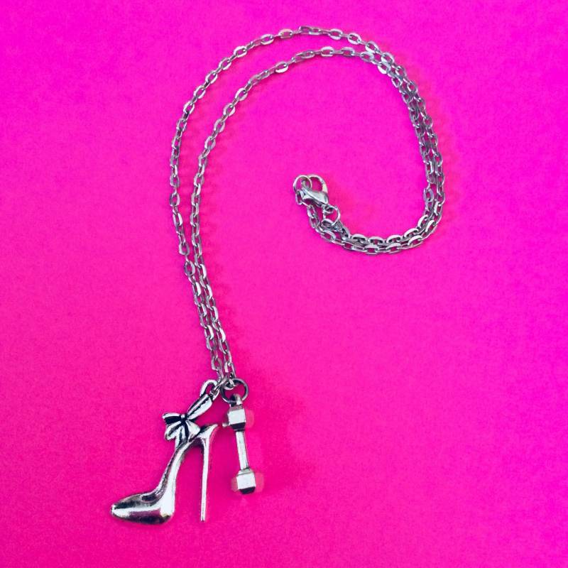 Heels & Steel Halskette, Gewichtheber Fitness Schmuck, Hantel Kettlebell Personal Trainer, Fitness-Studio Schmuck von FitChickJewelry
