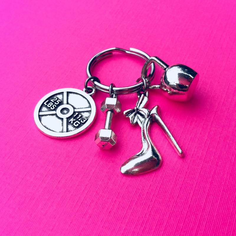 Heels & Steel Schlüsselanhänger, Bodycycling Gewichtheben, Fitness Hantel Kettlebell Personal Trainer Geschenk von FitChickJewelry