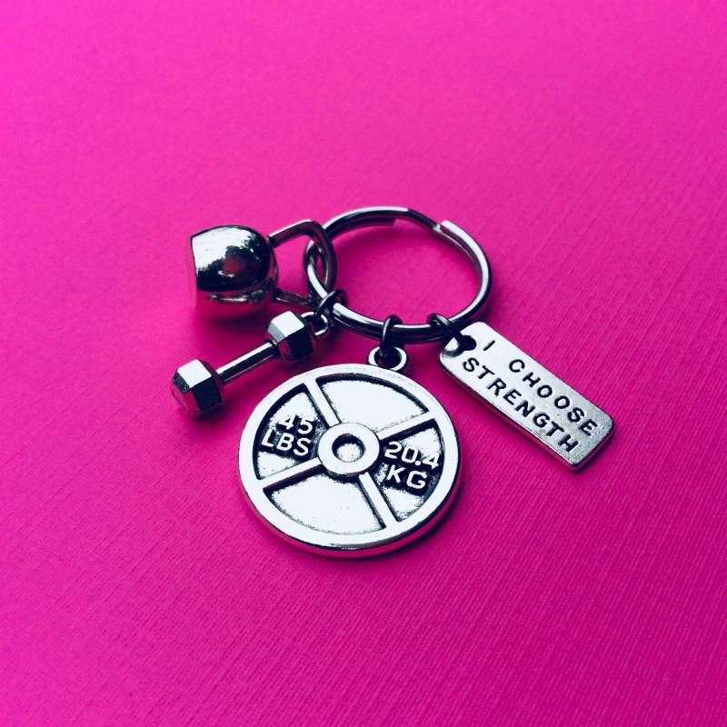 Ich Wähle Stärke Schlüsselanhänger Bodycycling Gewichtheben Fitness Kurzhantel Kettlebell Personal Trainer von FitChickJewelry