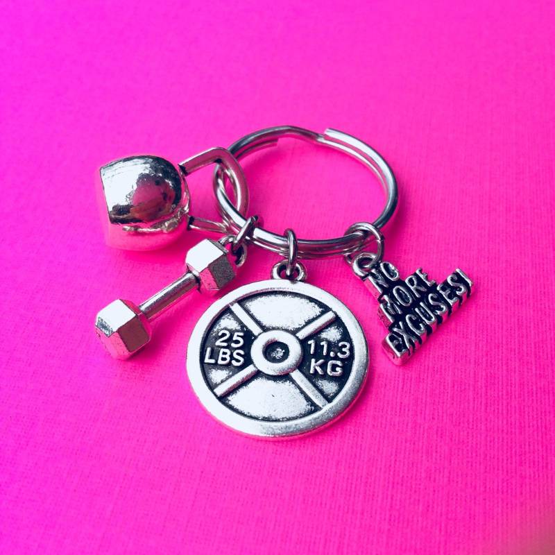 No More Excuses Schlüsselanhänger, Body Building Gewichtheben, Personal Trainer Geschenk, Fitness Kettlebell Schlüsselanhänger von FitChickJewelry