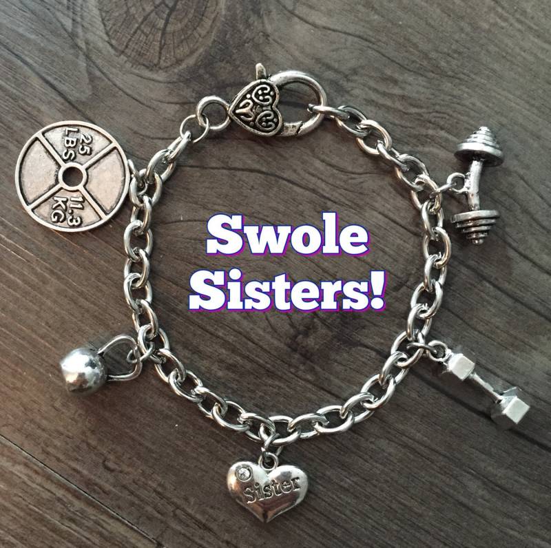 Swole Sister Bracelet, Bodybuilder Armband, Gewichtheben, Fitness Schmuck, Hantel Kettlebell Personal Trainer von FitChickJewelry