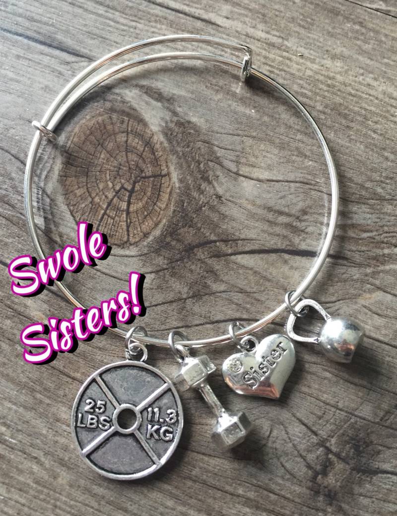 Swole Sister Bracelet, Bodybuilder Armband, Gewichtheben, Fitness Schmuck, Hantel Kettlebell Personal Trainer von FitChickJewelry