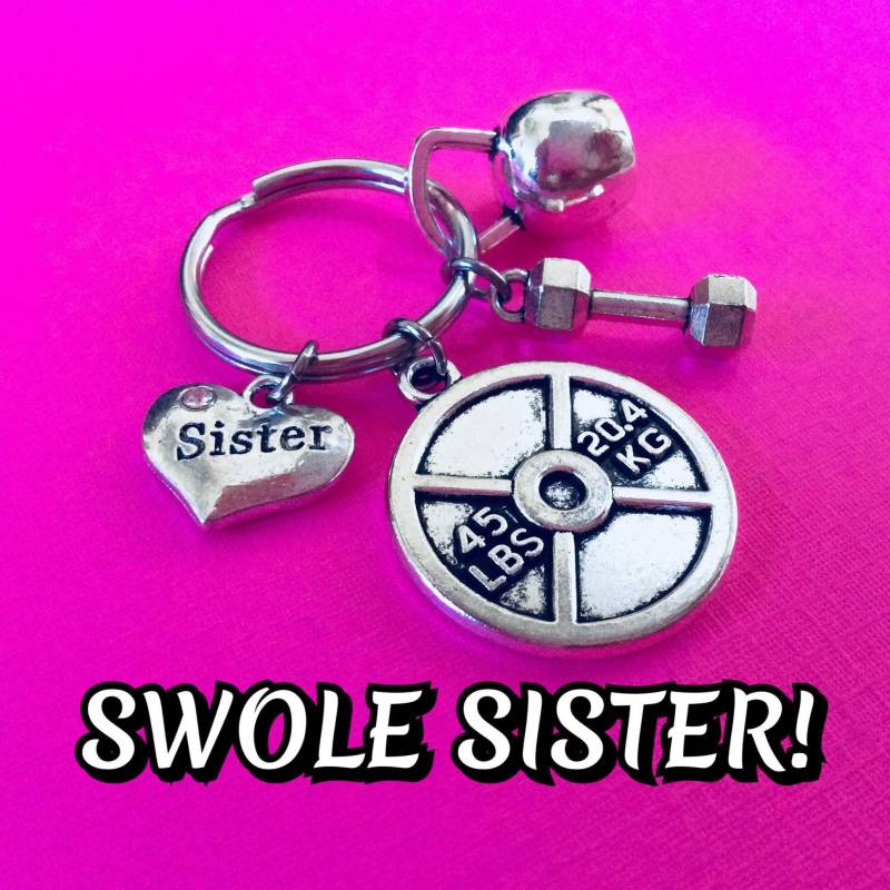 Swole Sister Schlüsselanhänger Bodycycling Schlüsselanhänger, Gewichtheben Fitness Hantel Kettlebell Motivation von FitChickJewelry