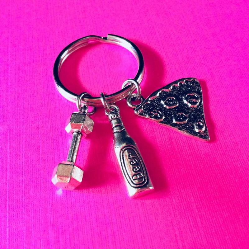 Will Lift Pizza & Beer Schlüsselanhänger, Bodycycling Gewichtheber Fitness Kurzhantel Kettlebell Schlüsselanhänger von FitChickJewelry