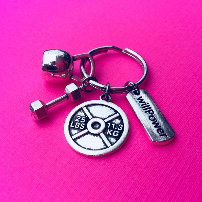 Willpower Schlüsselanhänger Bodybuilder Schlüsselanhänger, Gewichtheben Fitness Kurzhantel Kettlebell Personal Trainer von FitChickJewelry