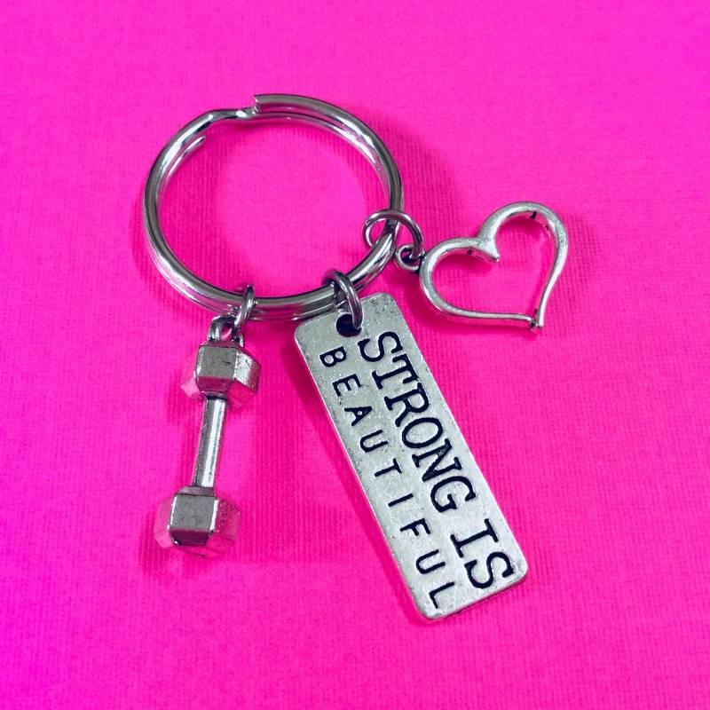 stark Ist Beautiful Schlüsselbund, Bodycycling Schlüsselring, Gewichtheben, Fitness Hantel Herz Schlüsselanhänger, Personal Trainer Geschenk von FitChickJewelry