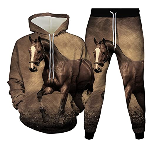 Herren-Sets mit Tierpferd-Motiv, bedruckt, Freizeitanzug für Damen, Hose + Kapuzenpullover, 2 Stück, Wie abgebildet 10, XXXXL von FitKenn