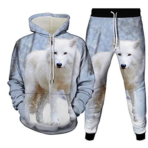 Herren-Trainingsanzug mit Tiermotiv, Wolf, Tiger-Druck, Hoodies+lange Hose, Jogginganzug, 2-teiliges Set für Damen, legere Sportbekleidung, Siehe Abbildung1, L von FitKenn